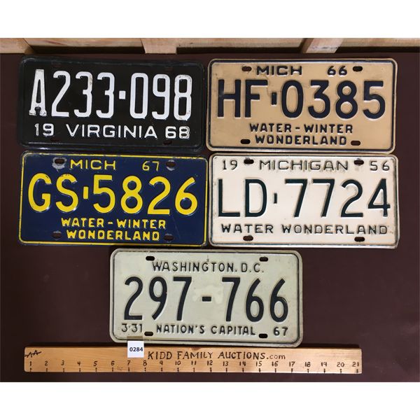 LOT OF 5 - 1950's-1960's US LICENSE PLATES