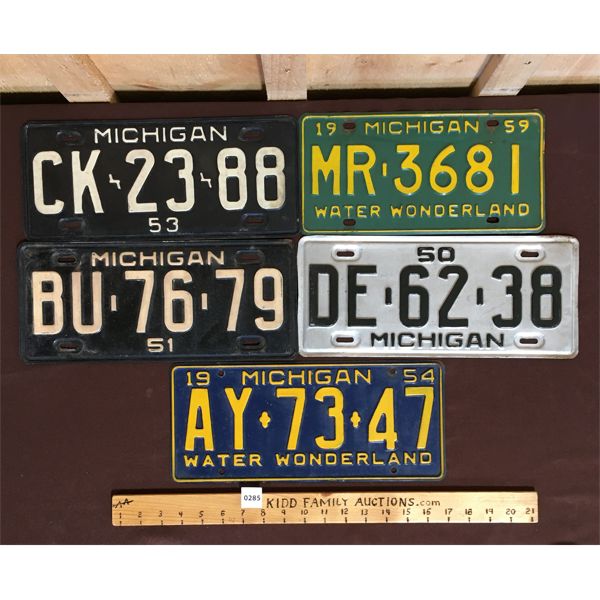 LOT OF 5 - 1950's MICHIGAN LICENSE PLATES