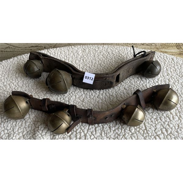 JOB LOT - BRASS BELLS ON LEATHER STRAPS