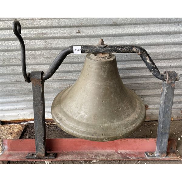 ANTIQUE BRASS BELL W/ HANGING BRACKET & CLACKER - 16 in DIAMETER 