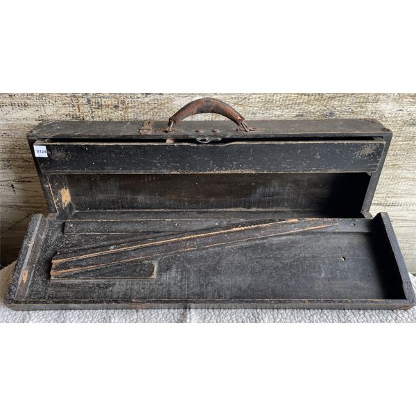 ANTIQUE WOODEN TOOL BOX W/ ORIG PAINT - 6 X 1 X 32 in
