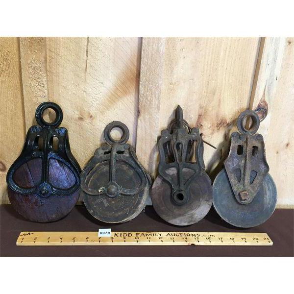 LOT OF 4 - RUSTIC BARN PULLEYS 