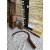 Image 2 : LOT OF 4 - VINTAGE WOODEN VICE, MALLET, SICKLE & CROSS CUT SAW