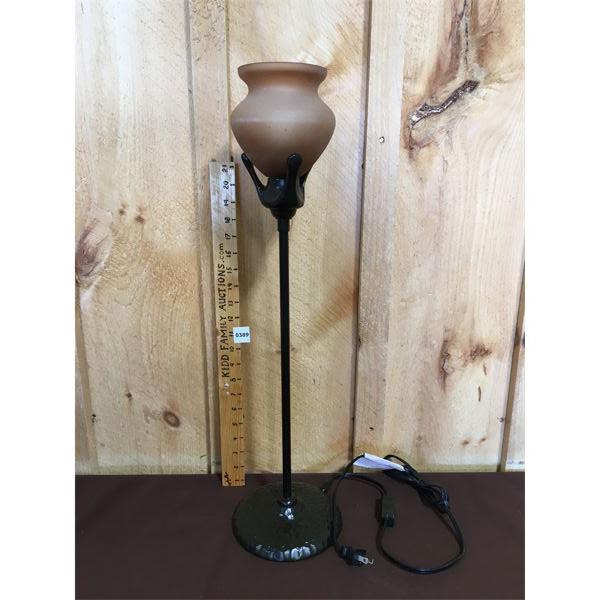 METAL TABLE LAMP WITH GLASS SHADE - 25in TALL