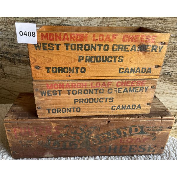 LOT OF 3 - CHEESE BOXES - LILY BRAND, MONARCH.