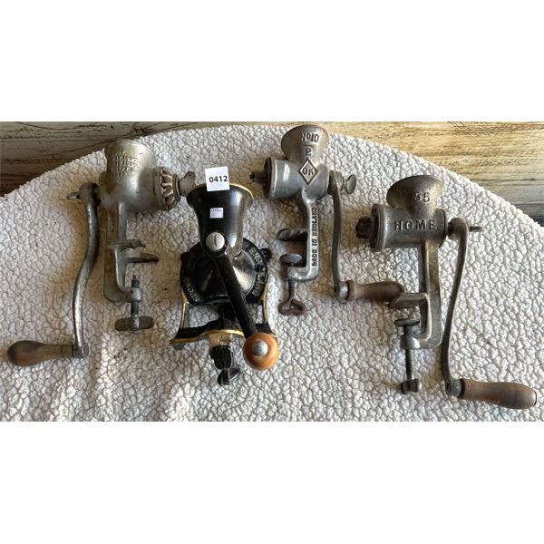 LOT OF 4 - 3 X MEAT GRINDERS & 1 X COFFEE GRINDER (ENGLAND)