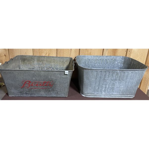 LOT OF 2 - GALVANIZED BEATTY WASH TUBS - 18 X 23 in