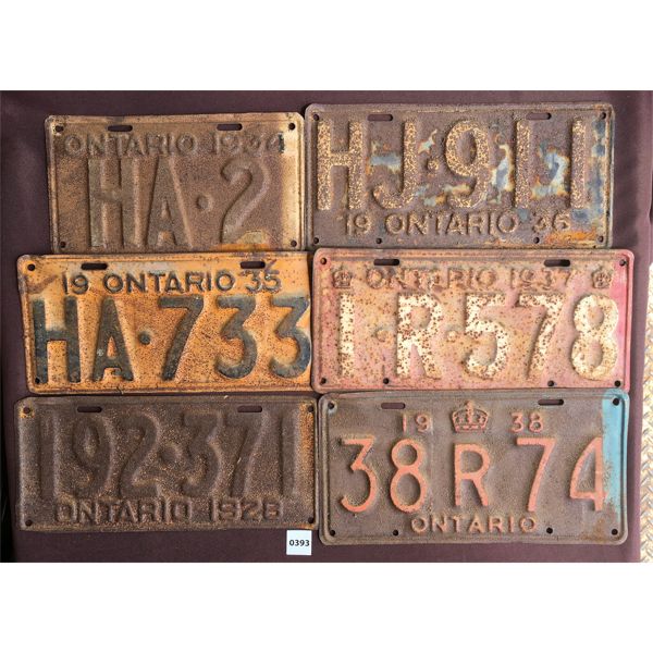 LOT OF 6 - ONTARIO LICENSE PLATES - 1920's-1930's