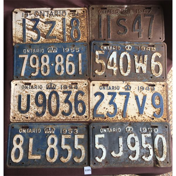 LOT OF 8 - ONTARIO LICENSE PLATES - 1940's-1950's