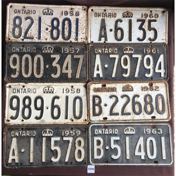 LOT OF 8 - ONTARIO LICENSE PLATES - 1950's-1960's
