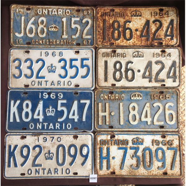 LOT OF 8 - ONTARIO LICENSE PLATES - 1960's-1970's