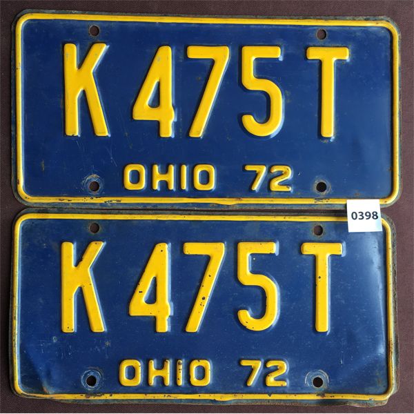 PAIR OF 1972 OHIO LICENSE PLATES