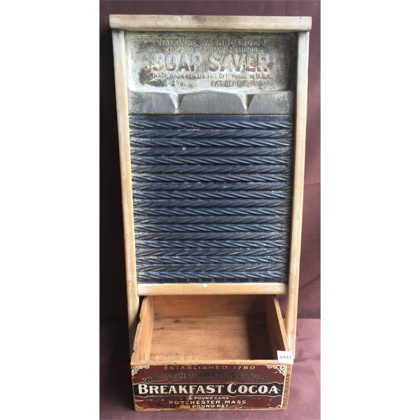 LOT OF 2 - SOAP SAVER WASH BOARD & WALTER BAKER AND CO SIGNED BOX