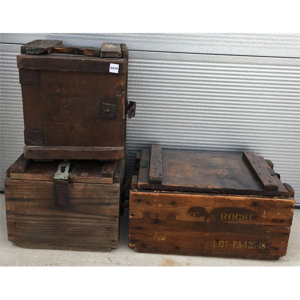 LOT OF 3 - WOODEN AMMO BOXES - 11 x 13 x 20in