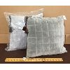 Image 1 : LOT OF 2 - DESIGNER THROW PILLOWS W/ LEATHER TASSELS - 15  x 15in