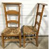 Image 2 : LOT OF 2 - WOOD HIGH BACK PRAYER CHAIRS W/ WOVEN SEATS