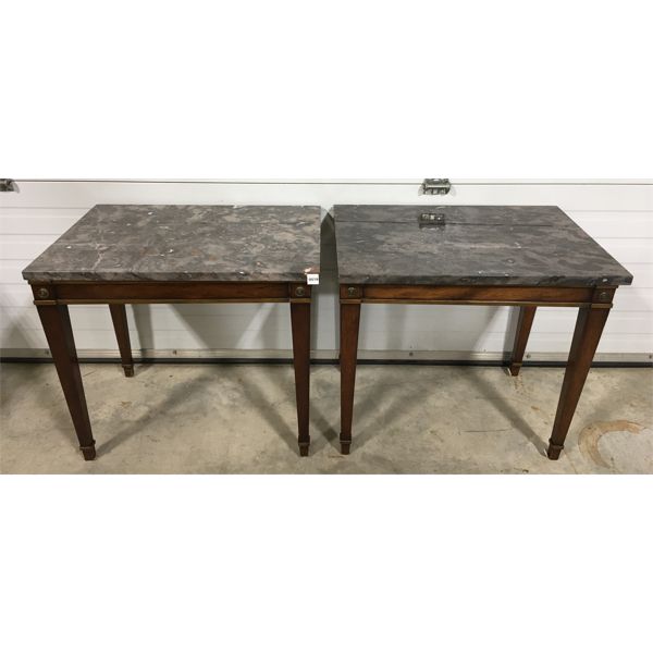 LOT OF 2 - MARBLE TOP WOOD END TABLES - 18 x 23 x 26in