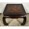 Image 1 : WOODEN END TABLE W/ ENGRAVED TOP - 22 x 24.5 x 24.5in
