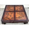 Image 1 : ENGRAVED WOODEN COFFEE TABLE - FLORAL BIRD MOTIF - 42.5 x 42.5 x 15in
