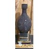 PURPLE GLASS DECANTER ON SILVER METAL STAND - 15.5in TALL
