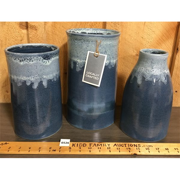 LOT OF 3 - BLUE POTTERY VASES