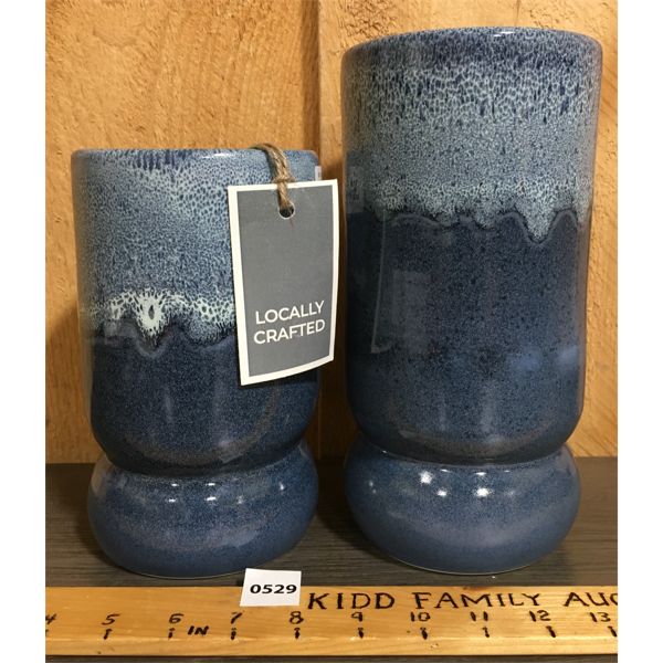 LOT OF 2 - BLUE POTTERY VASES - DEX LABS FOR GRAFUS