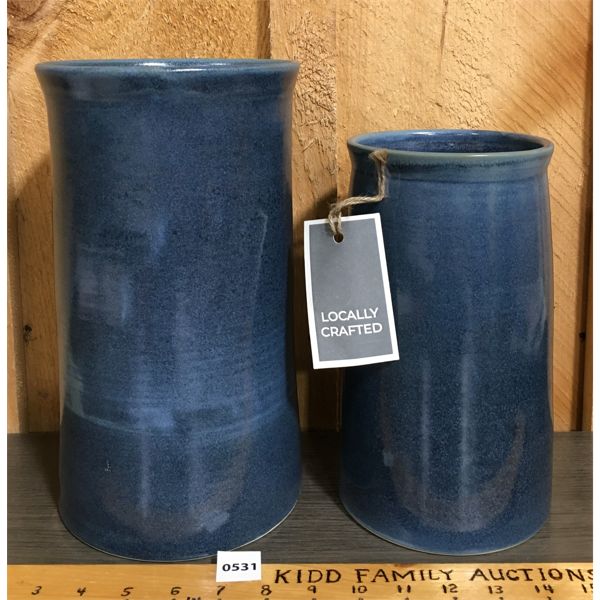 LOT OF 2 - BLUE POTTERY VASES - DEX LABS FOR GRAFUS