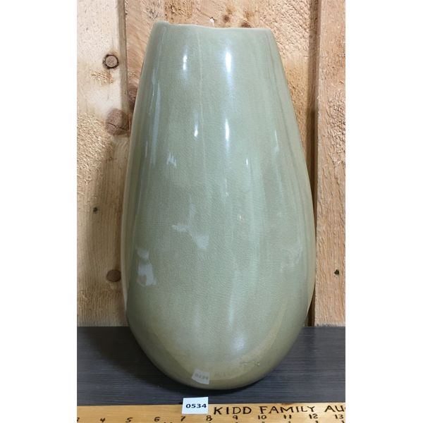 OLIVE CERAMIC VASE - 16in TALL