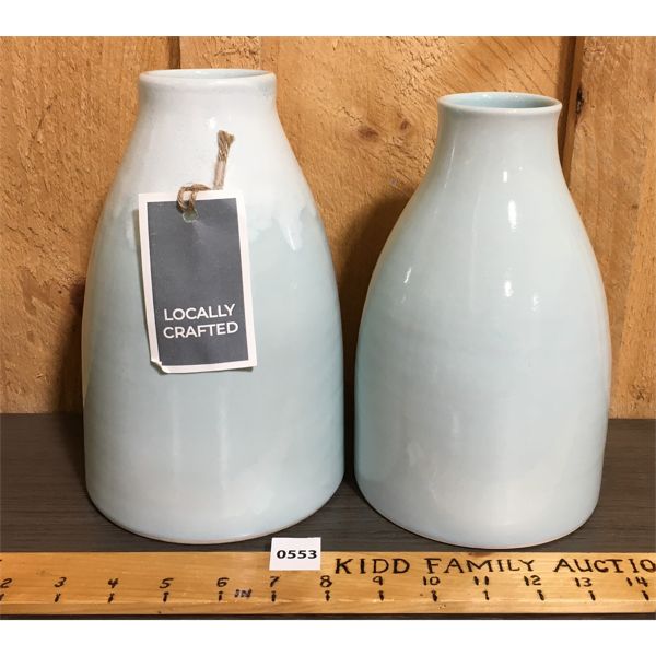 LOT OF 2 - WATER BLUE CERAMIC VASES - DEX LABS FOR GRAFUS