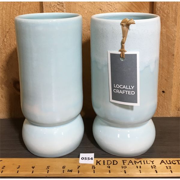 LOT OF 2 - WATER BLUE CERAMIC VASES - DEX LABS FOR GRAFUS