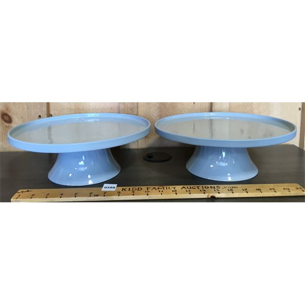 LOT OF 2 - BLUE CERAMIC CAKE STANDS 