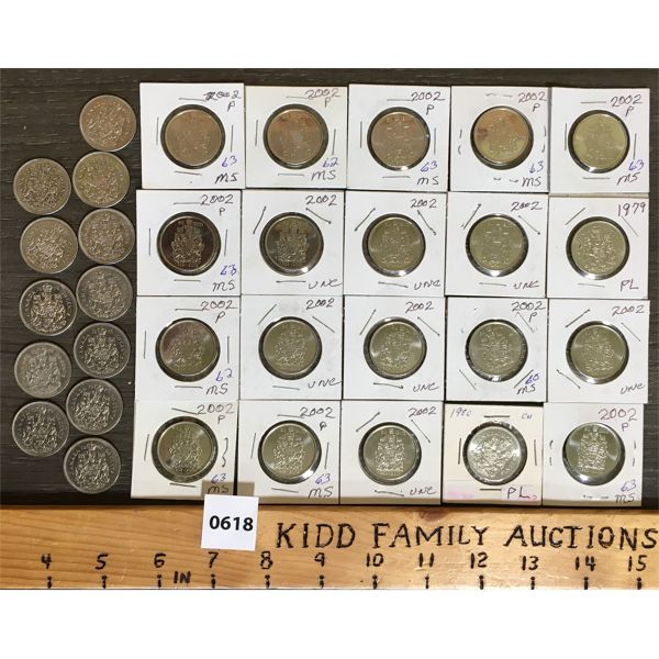 LOT OF 32 - CANADIAN 50 CENT PIECES - 1969-2002