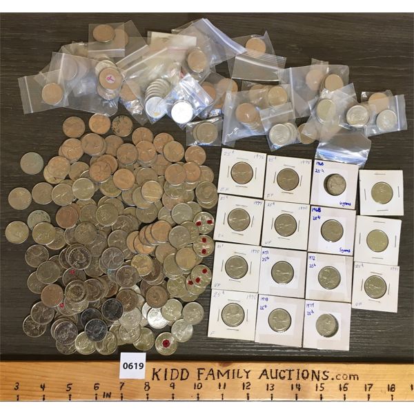 JOB LOT - LARGE QTY CANADIAN 25 CENT PIECES - INCL SOME SILVER