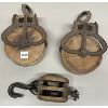Image 1 : LOT OF 3 WOODEN PULLEYS