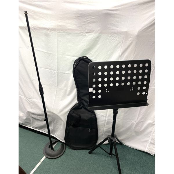 LOT OF 3 - MUSIC STANDS & GUITAR CASE 