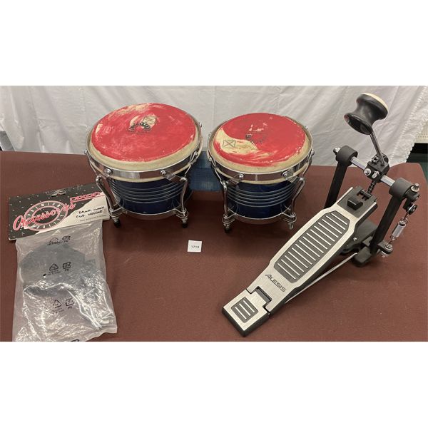 LOT OF 3 - PAINTED SKINS & DIXON DRUM CUP HOLDER & ALESIS DRUM FOOT CONTROL