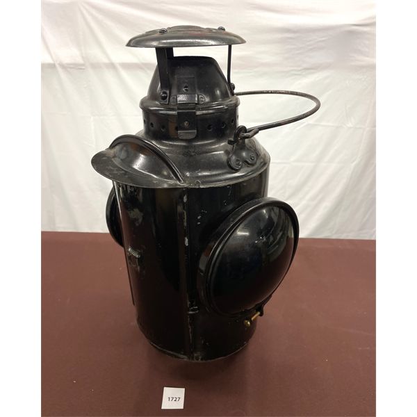 ANTIQUE CNR LANTERN - RED / BLUE LENS - MARKED PIPER MONTREAL