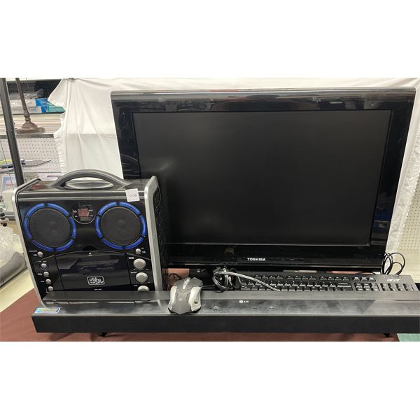 JOB LOT - ELECTRONICS - TOSHIBA 26 INCH MONITOR & KARAOKE MACHINE & LG SPEAKERS & ACER KEYBOARD 