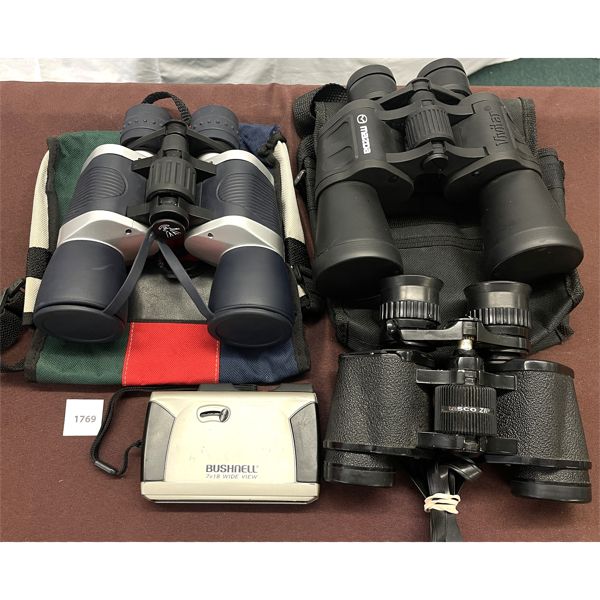 JOB LOT - BJINOCULARS - INCL BUSHNELL 7X18, VIVITAR 7X50, LEIDORY 7X50 ETC.