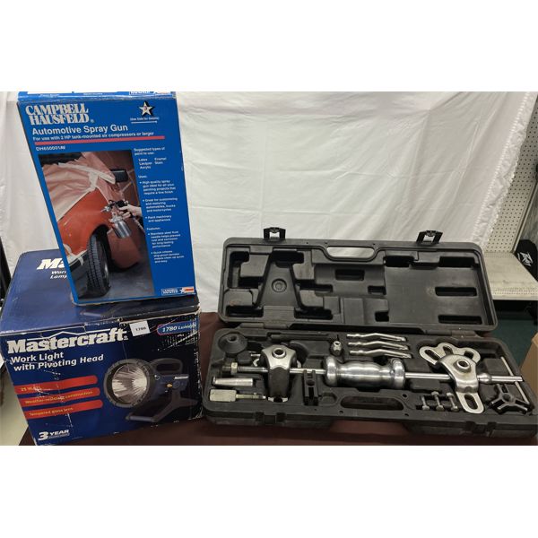LOT OF 3 - MAC HAMMER PULLER, MASTERCRAFT WORK LIGHT AND CH SPRAY GUN