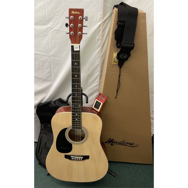 NEW MADERA 41in ACOUSTIC GUITAR W/ SOFT CASE, TUNER. STAND AND STRAP