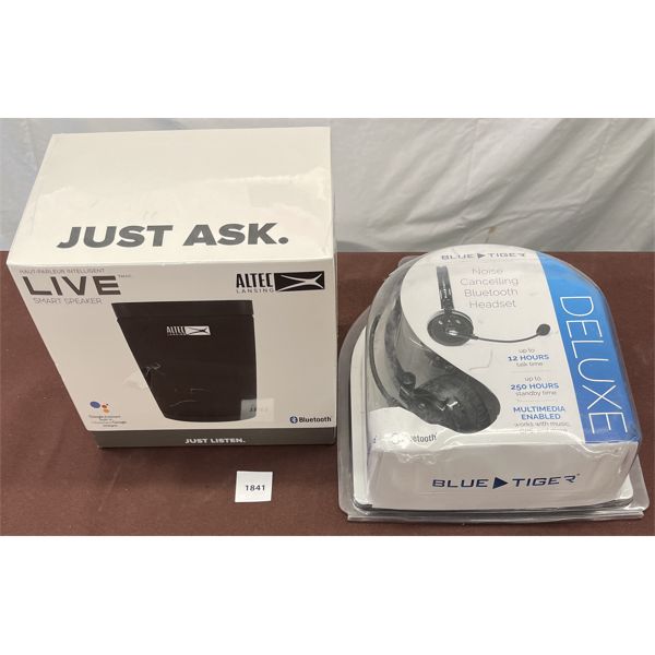 LOT OF 2 - ALTEX LANSING SMART SPEAKER AND BLUE TIGER RELUXE HEADPHONES