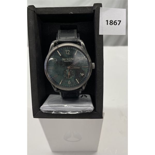 NIXON GUNMETAL WATCH W/ LEATHER STRAP