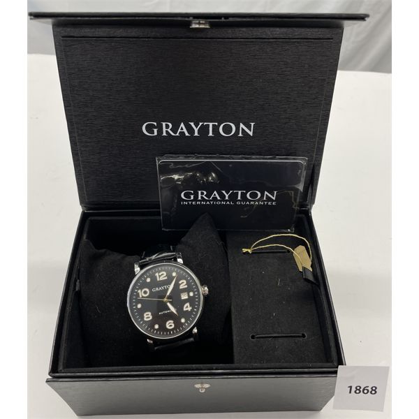GRAYTON AUTOMATIC MEN's WATCH W/ BLACK LEATHER STRAP