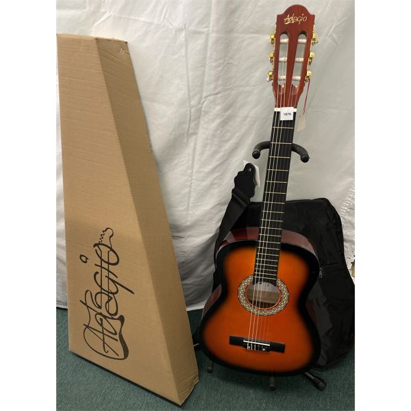 NEW ADAGIO 36in ACOUSTIC C200/36 GUITAR W/ SOFT CASE, STAND, AND STRAP
