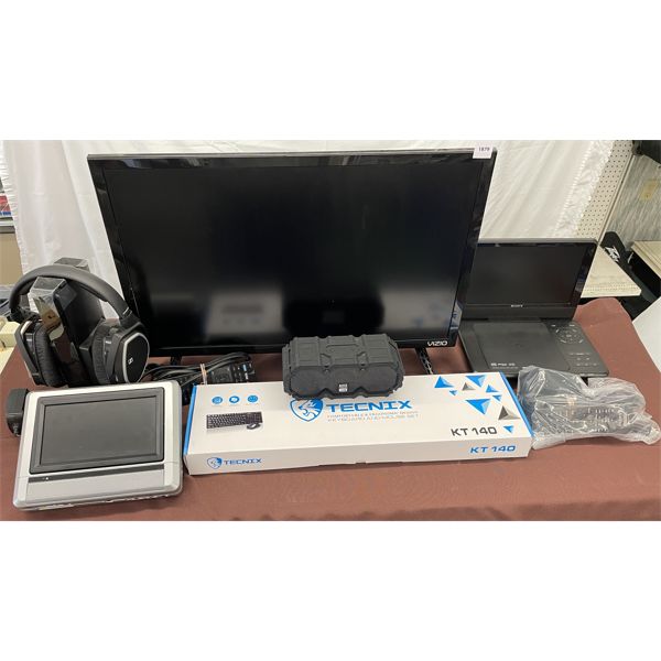 LOT OF 5 - 24in SMART TV W/ REMOTE, TECNIX KEYBOARD, SENNHEISER HEADPHONES ETC.