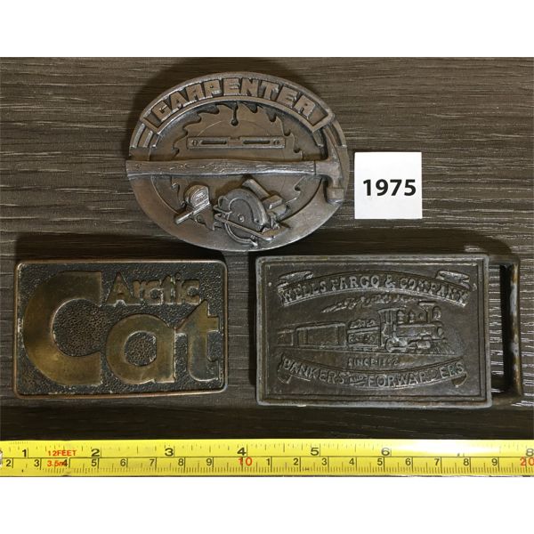 LOT OF 3 - BELT BUCKLES - ARCTIC CAT, CARPENTER, AND WELL's FARGO AND CO.