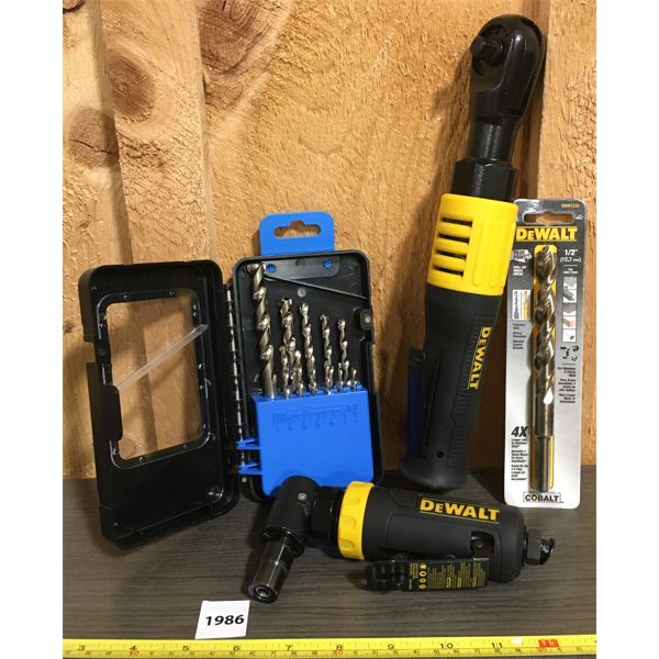 LOT OF 4 - DEWALT AIR TOOLS, MASTERCRAFT MASONARY BIT SET AND DEWALT 1/2in DRILL BIT