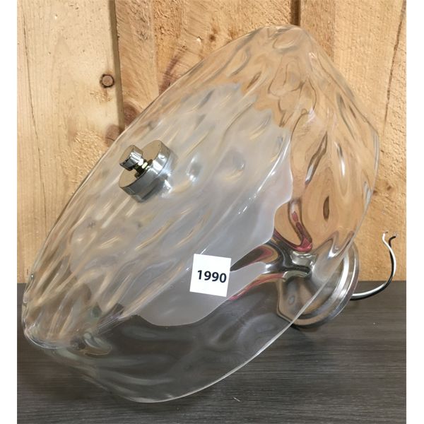 GLASS & CHROME HANGING VINTAGE LIGHT FIXTURE - 16 INCHES - WORKING