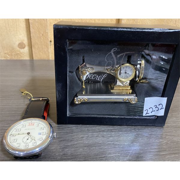 LOT OF 2 - HIS & HERS WATCHES - NEWGATE & ANTIQUE SEWING MACHINE REPRO